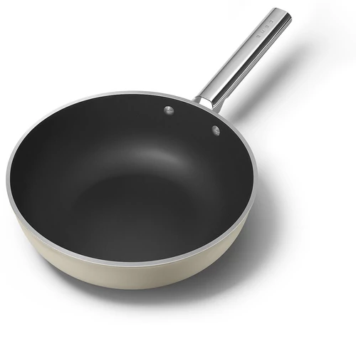 SMEG WOK SERPENYŐ, 30 cm, rozsdamentes acél fogantyú, matt bézs