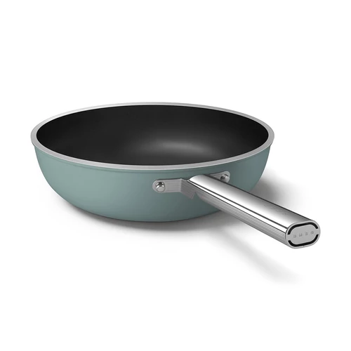 SMEG WOK SERPENYŐ, 30 cm, rozsdamentes acél fogantyú, matt smaragdzöld