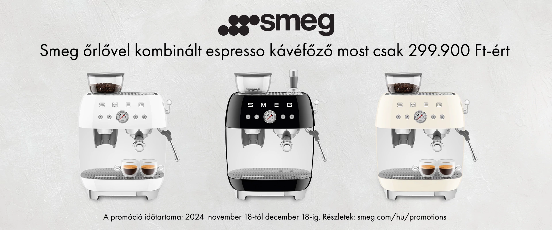 Smeg őrlővel kombinált espresso kávéfőző most csak 299.900 Ft-ért