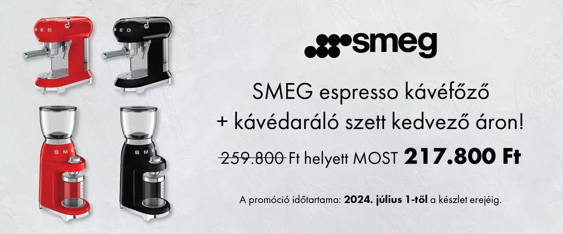 SMEG espresso kávéfőző + kávédaráló szett kedvező áron!